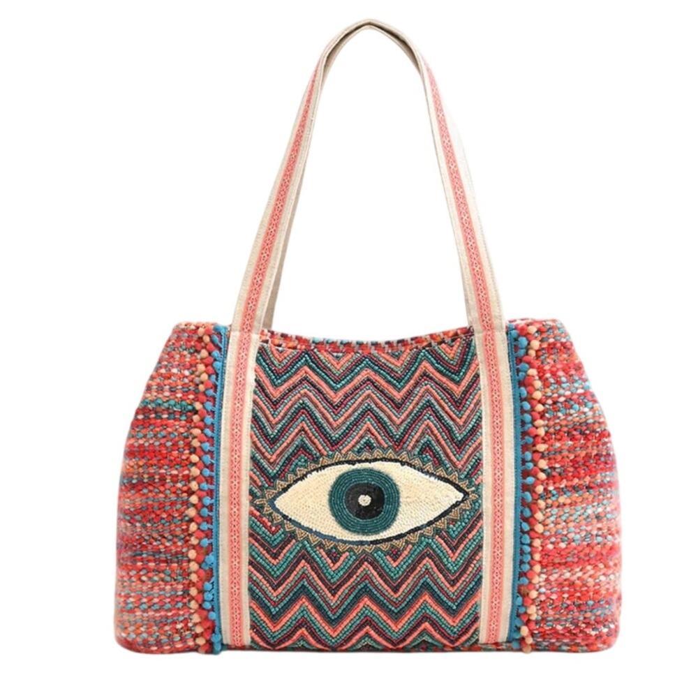 America & Beyond Evil Eye NWT Good Luck Tote Inside Pocket Snap Closure - Picture 2 of 9